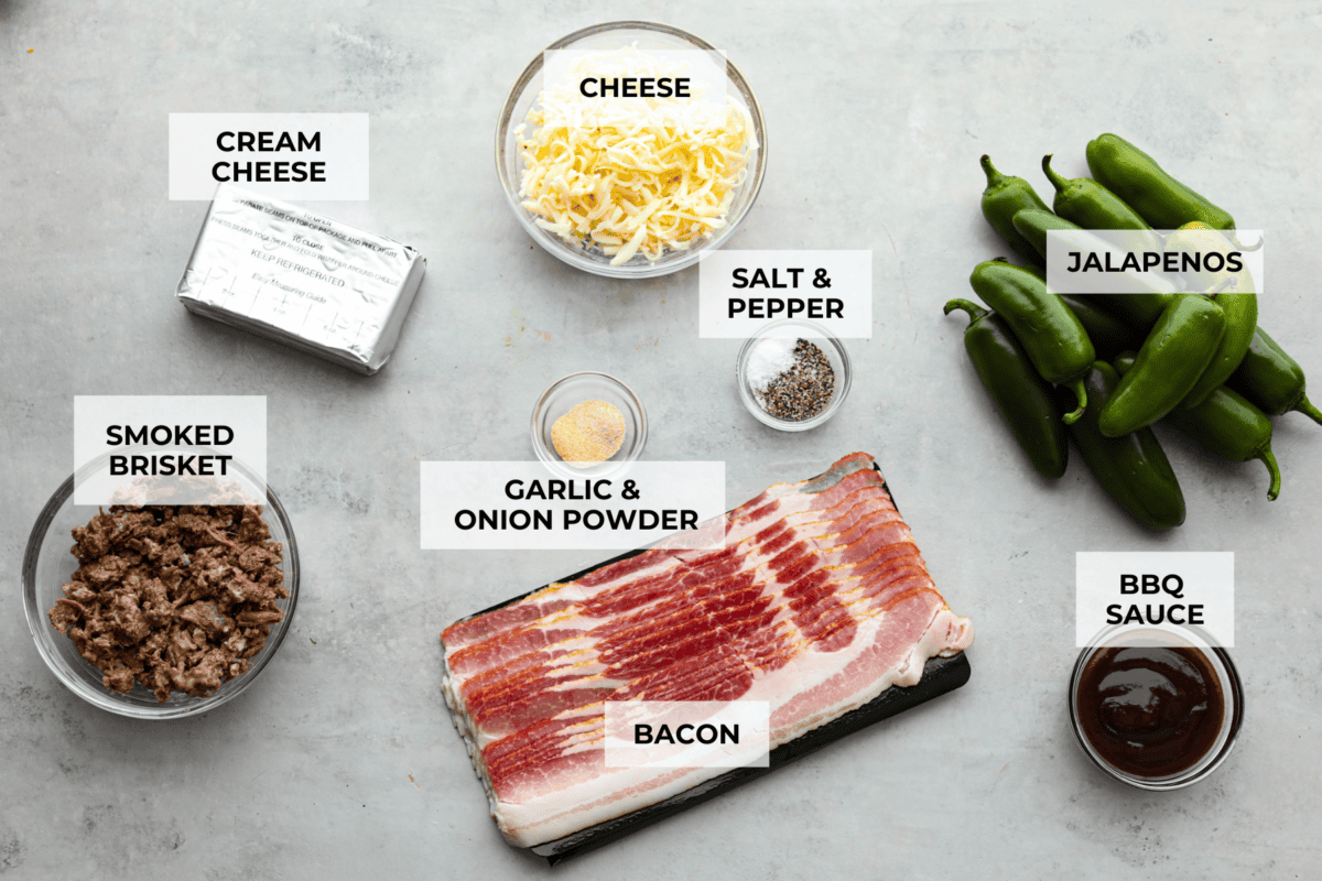 Overhead shot of labeled ingredients.