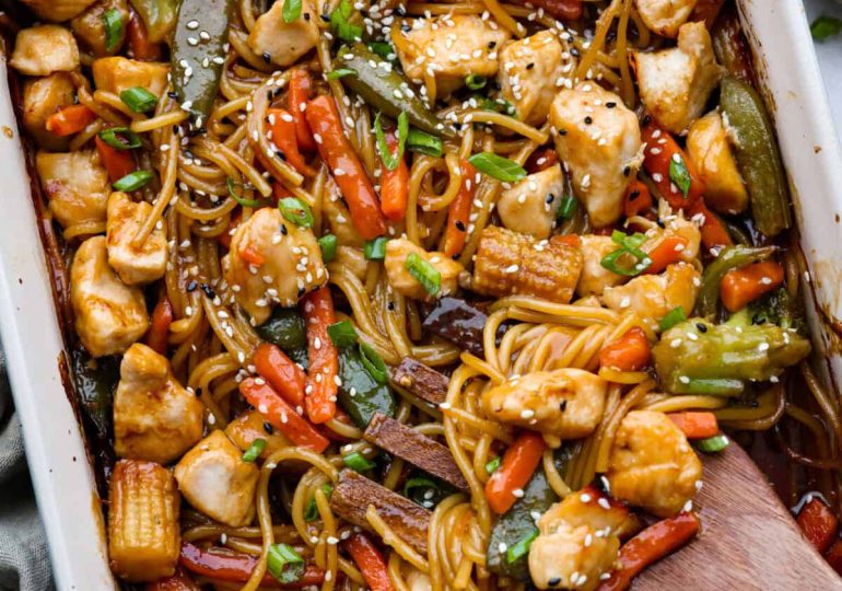 Honey Sesame Chicken Noodle Bake