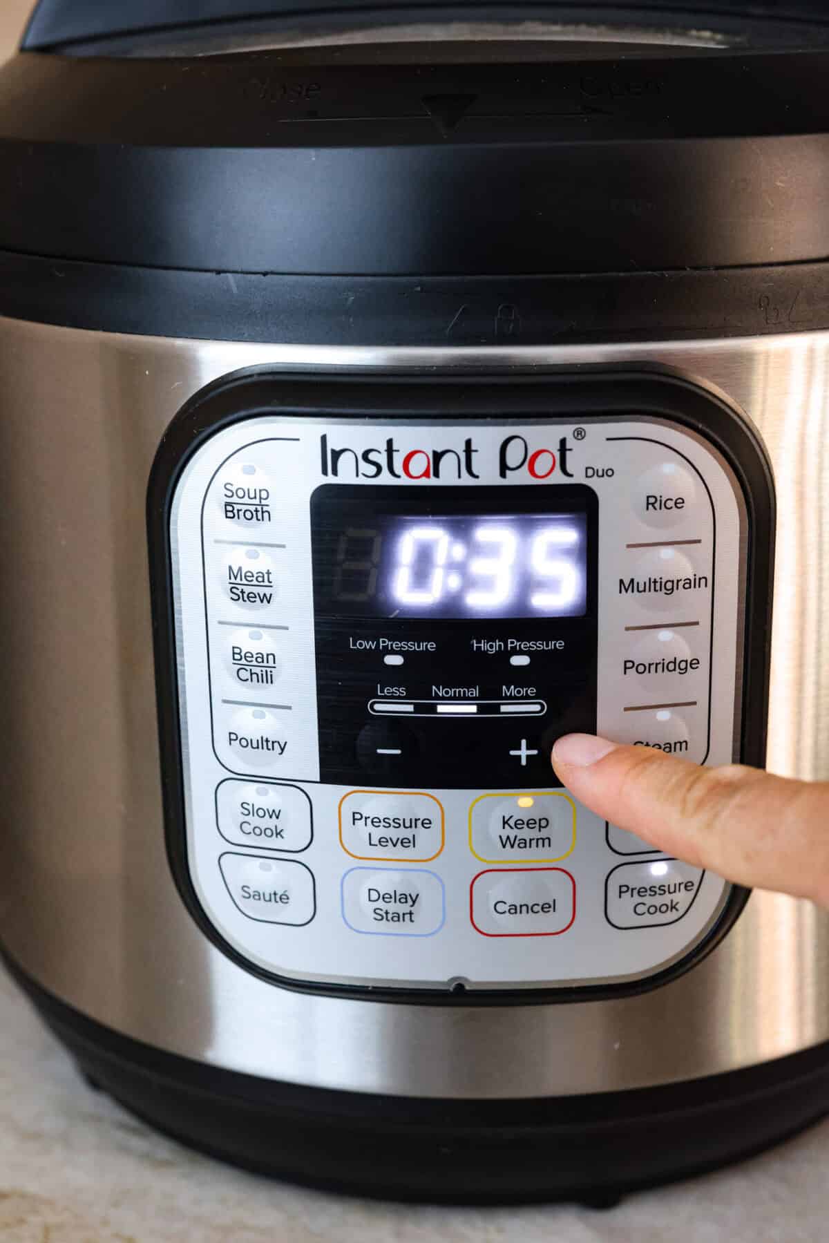 Second photo of the time adjusting on the Instant Pot control panel.