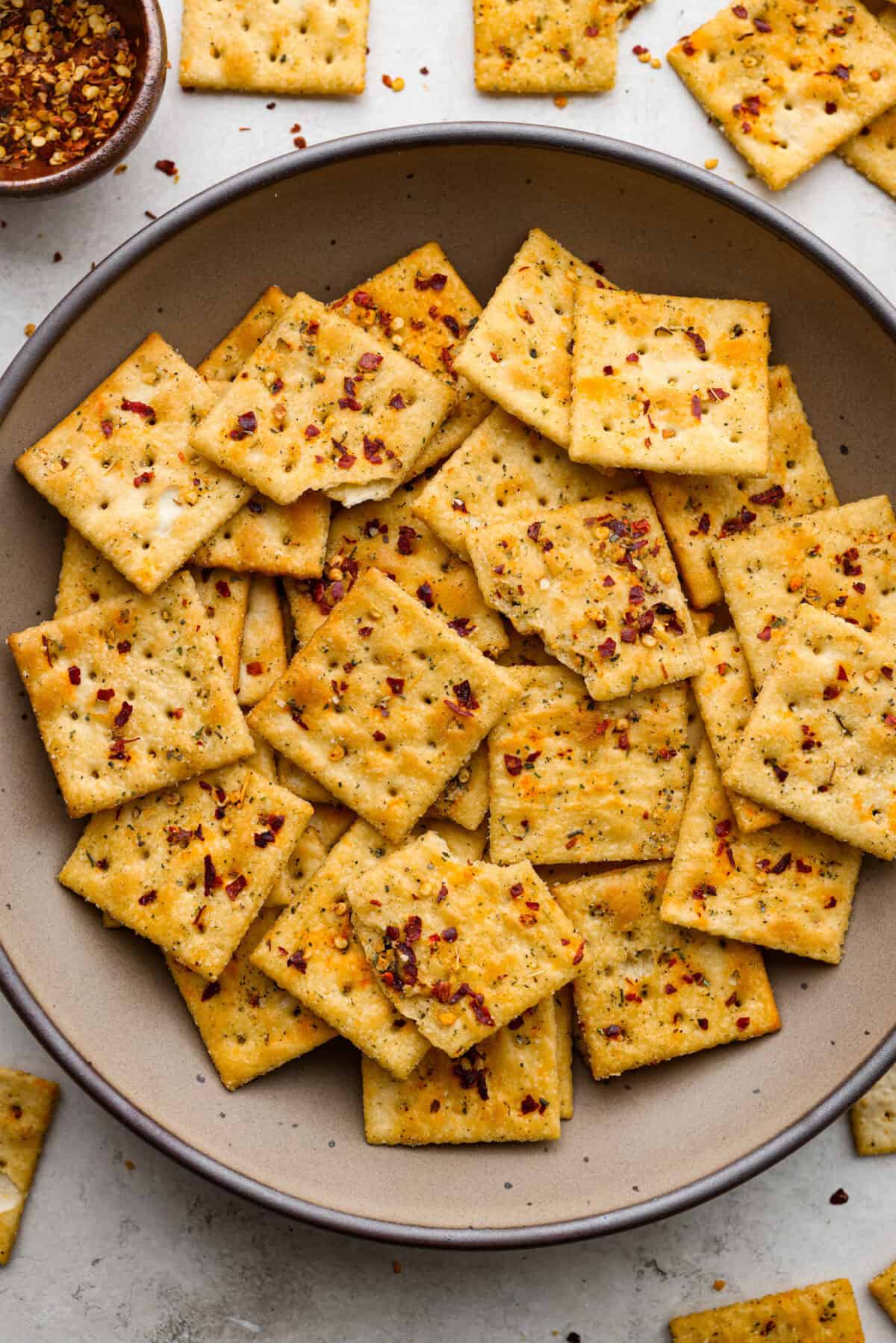 Overhead shot of a bowl of Fire Crackers.