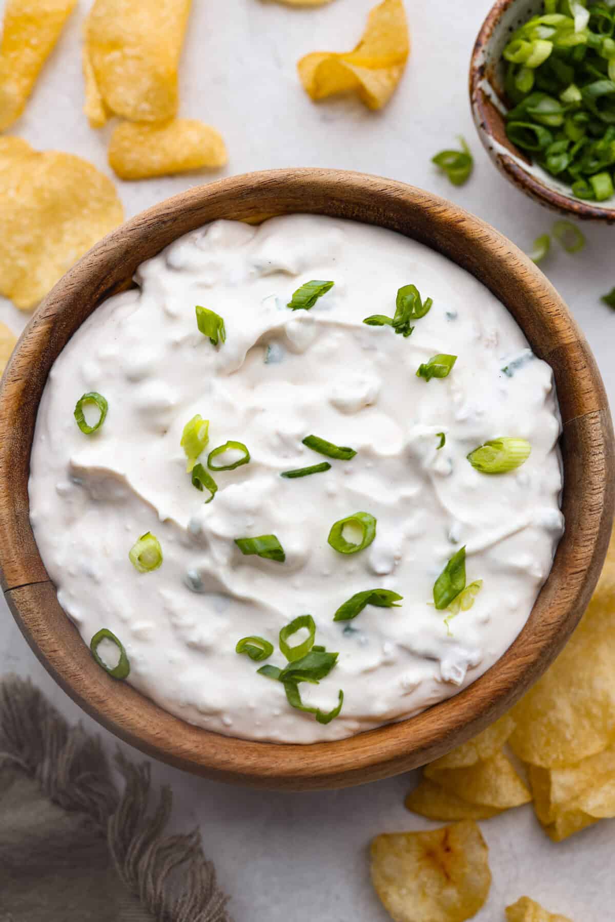 Close up shot of clam dip. 