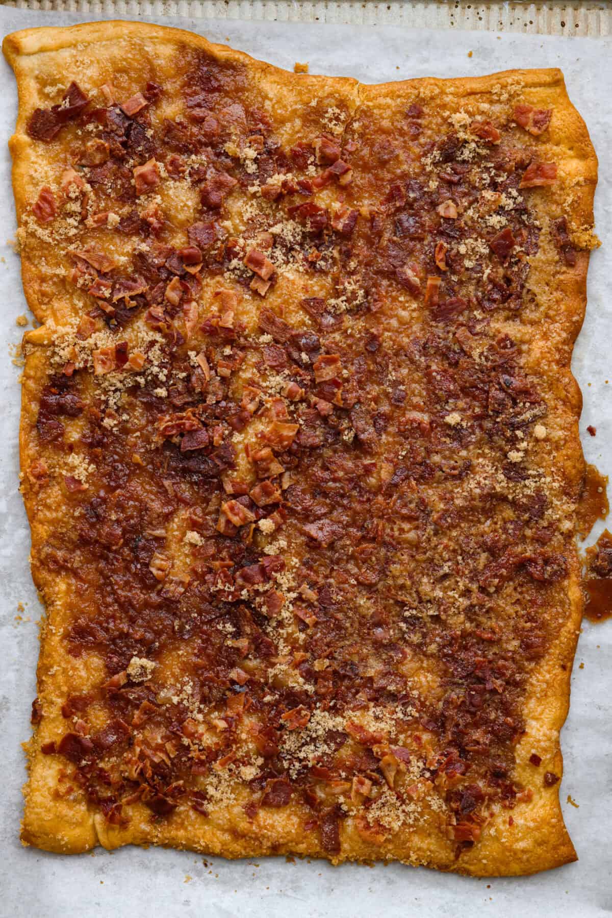 Overhead shot of a sheet of maple bacon crack.