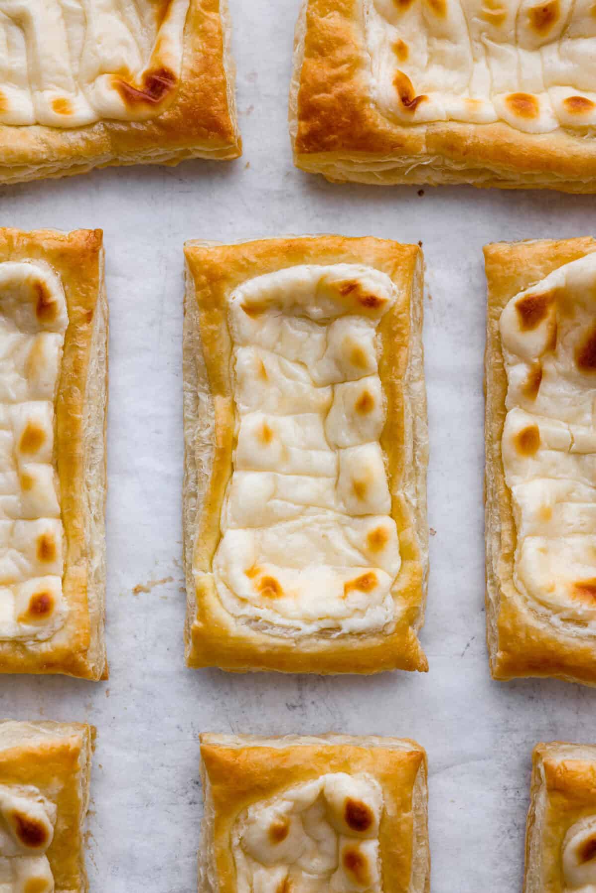 Close up shot of a Starbucks cream cheese danish from overhead. 