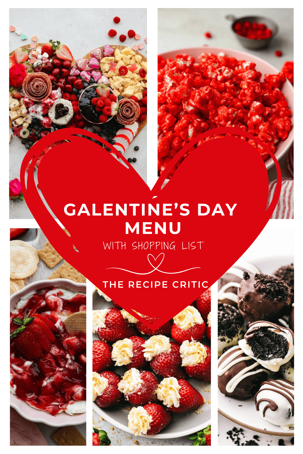 A collage of 5 pictures of Galentine's Day recipes. 